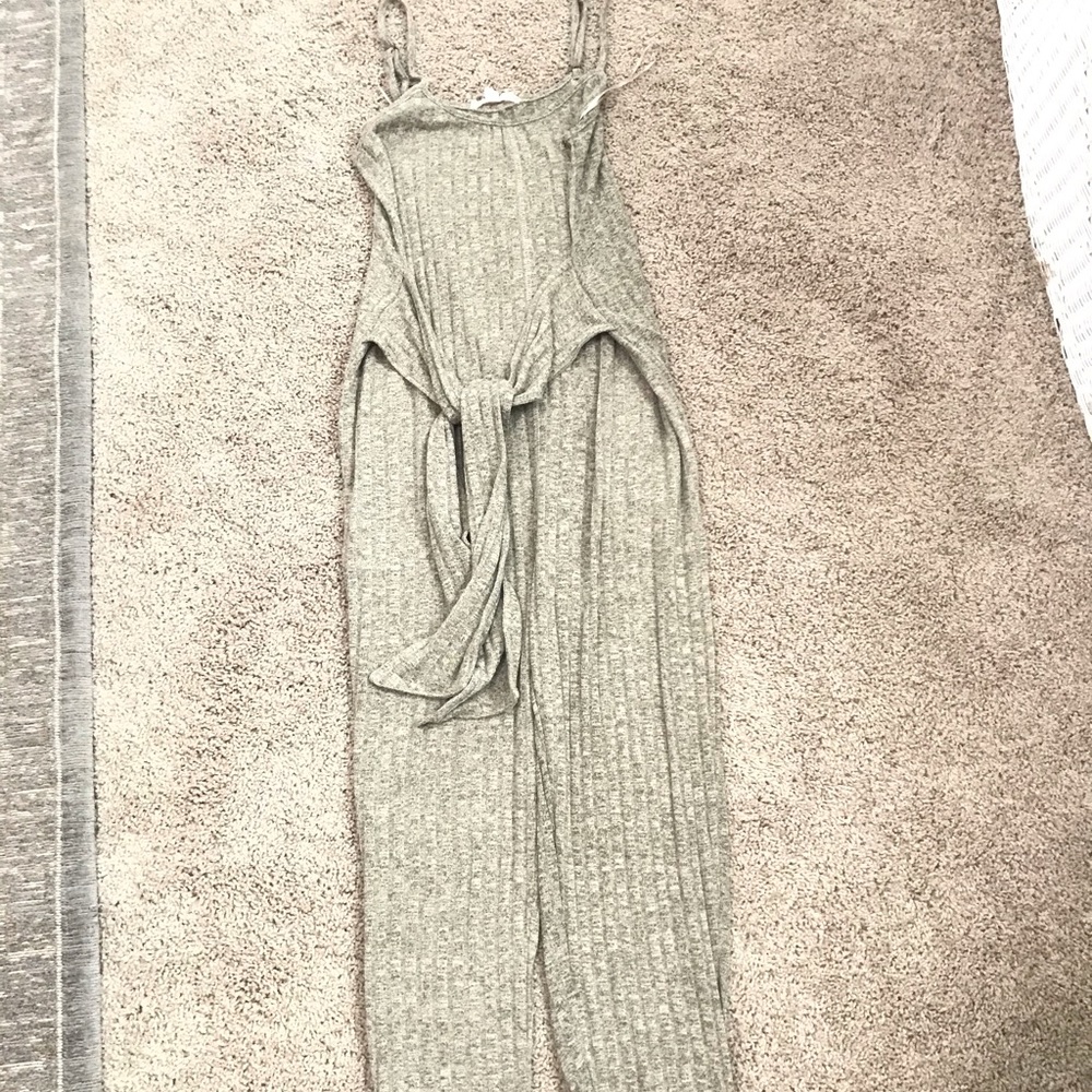 Spaghetti strap tan ribbed jumper